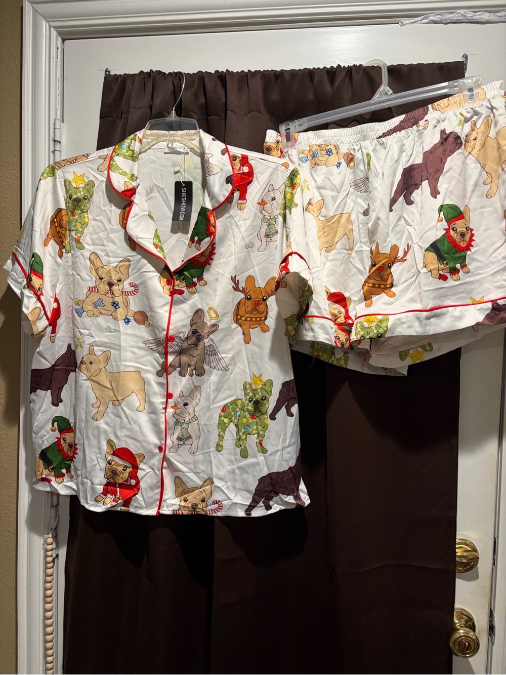 SHESHOW women XL silky French Bulldog Christmas pajama Set - Picture 2 of 4